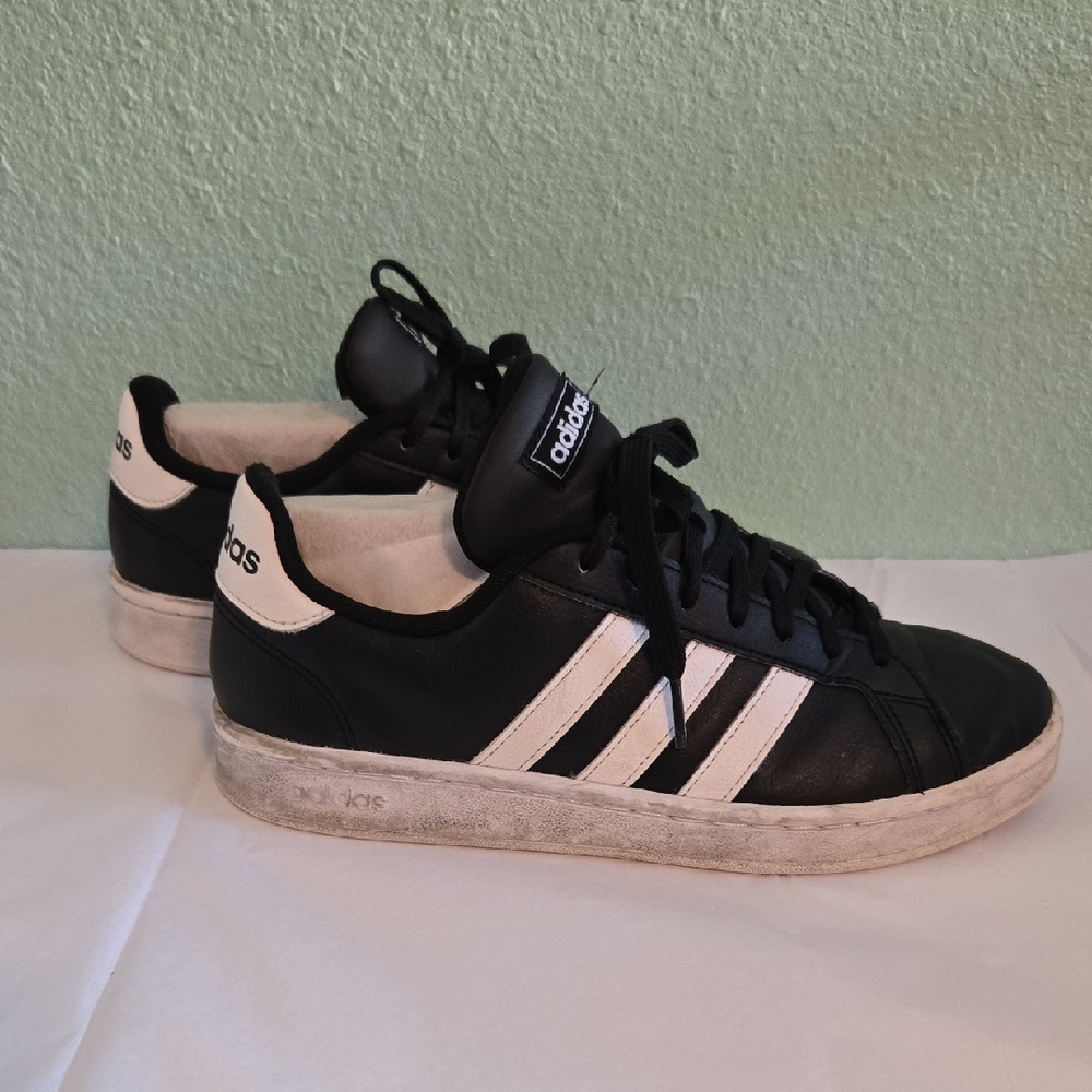 Adidas Women's Black Sneakers with White Stripes